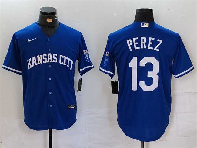 Mens Kansas City Royals #13 Salvador Perez Royal Cool Base Stitched Jersey